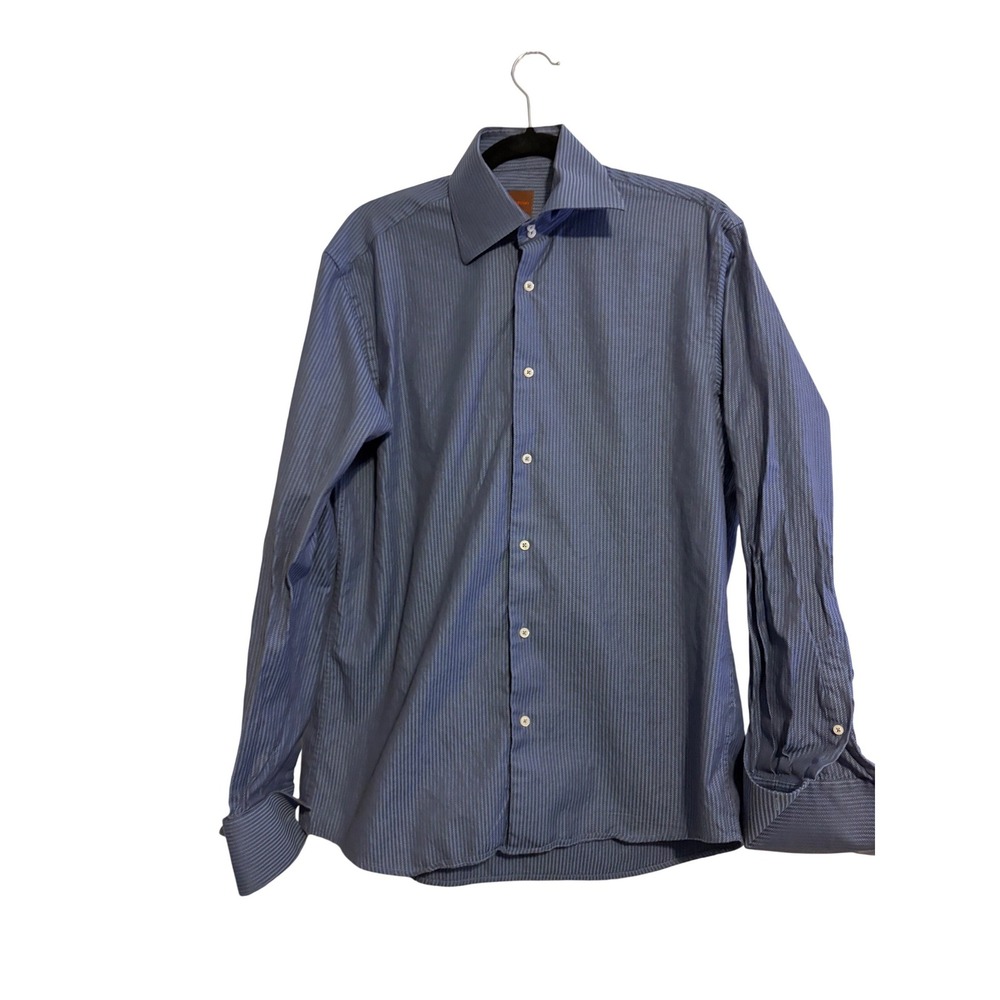 Kuhlman Men's Blue Pinstripe‎ Dress Shirt 100% Cotton Size 39 French cuffs